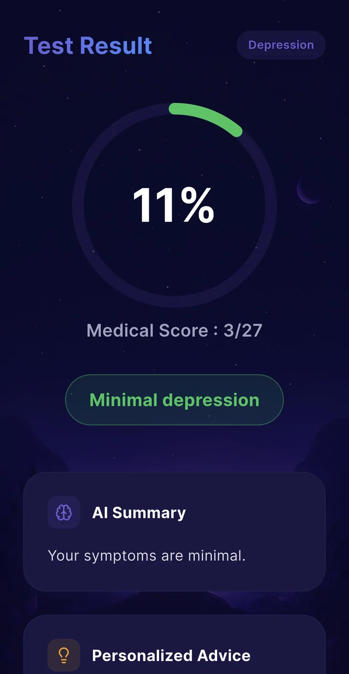 Result screen in the app