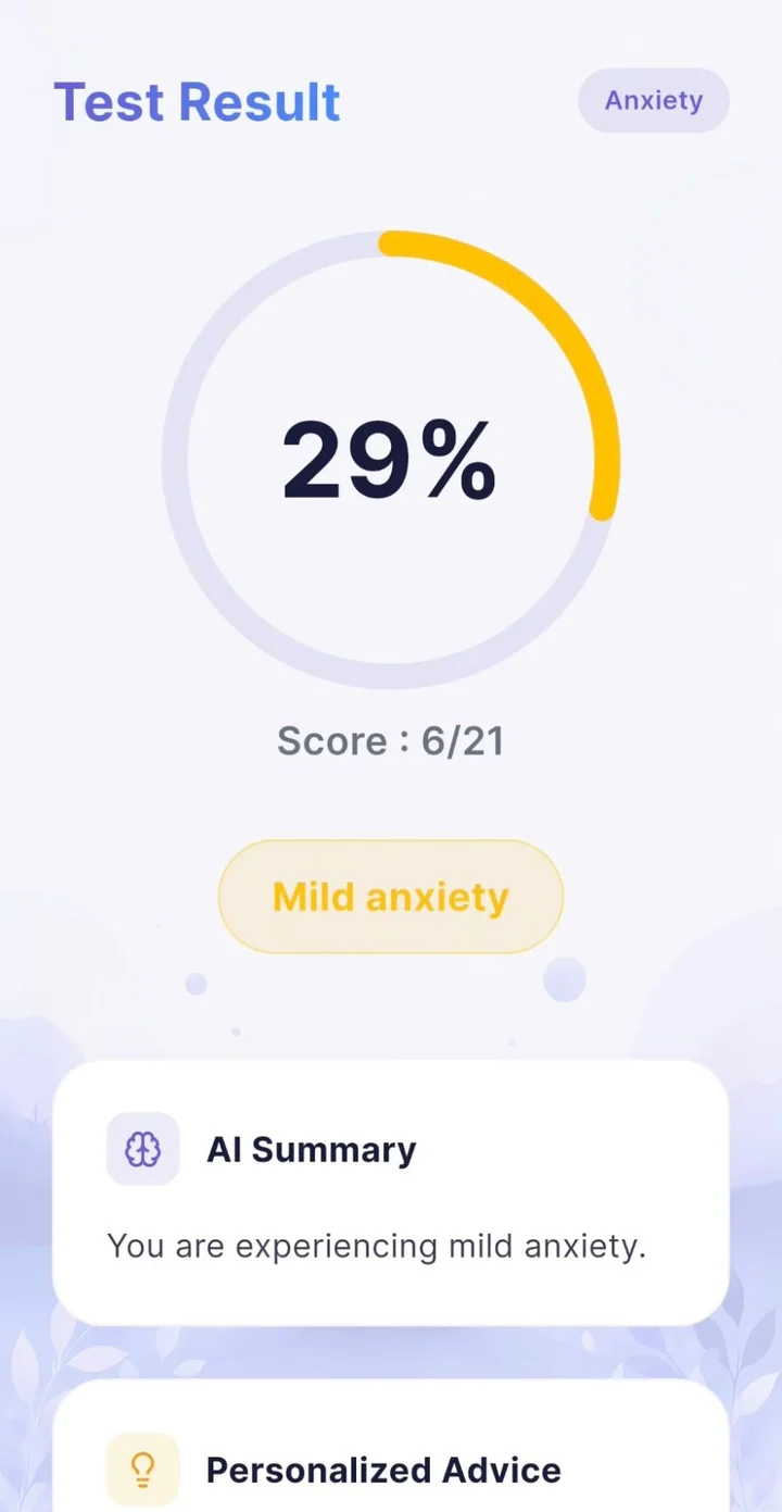 Result screen in the app